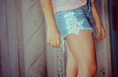 DIY style: lace trimmed denim shorts
