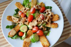 DIY food: tempeh and lotus root salad with miso dressing