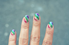 DIY diagonal glitter rainbow nails