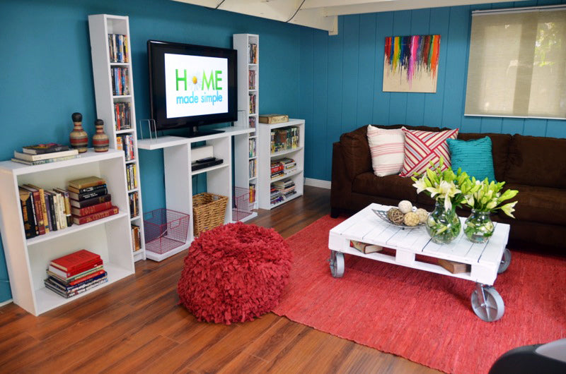 colorful and functional family room design on Home Made Simple – Mr. Kate