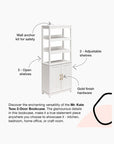 Tess 2 Door Bookcase with Modular Storage Options, Ivory Oak
