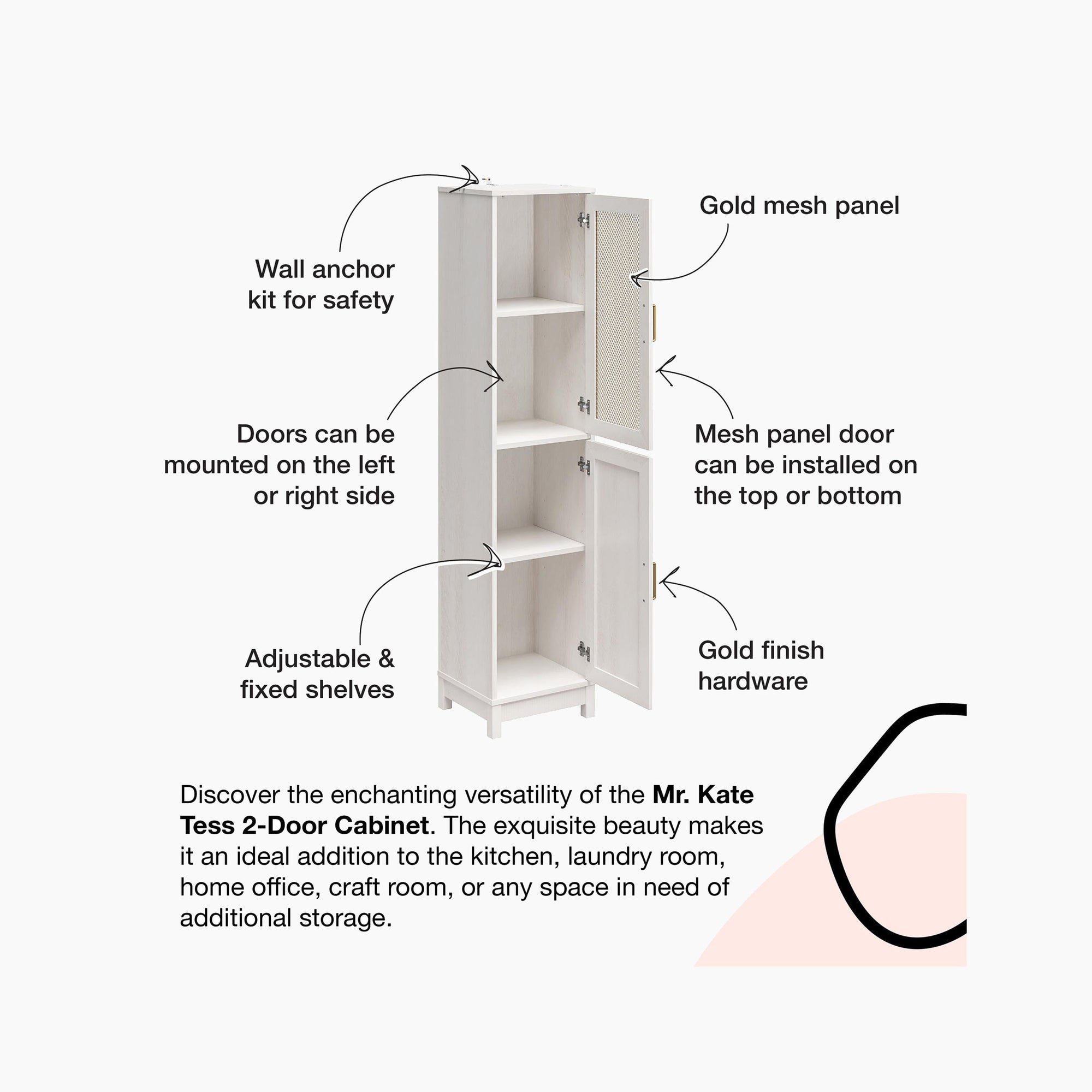 Tess 2-Door Storage Cabinet with Modular Storage Options, Ivory Oak