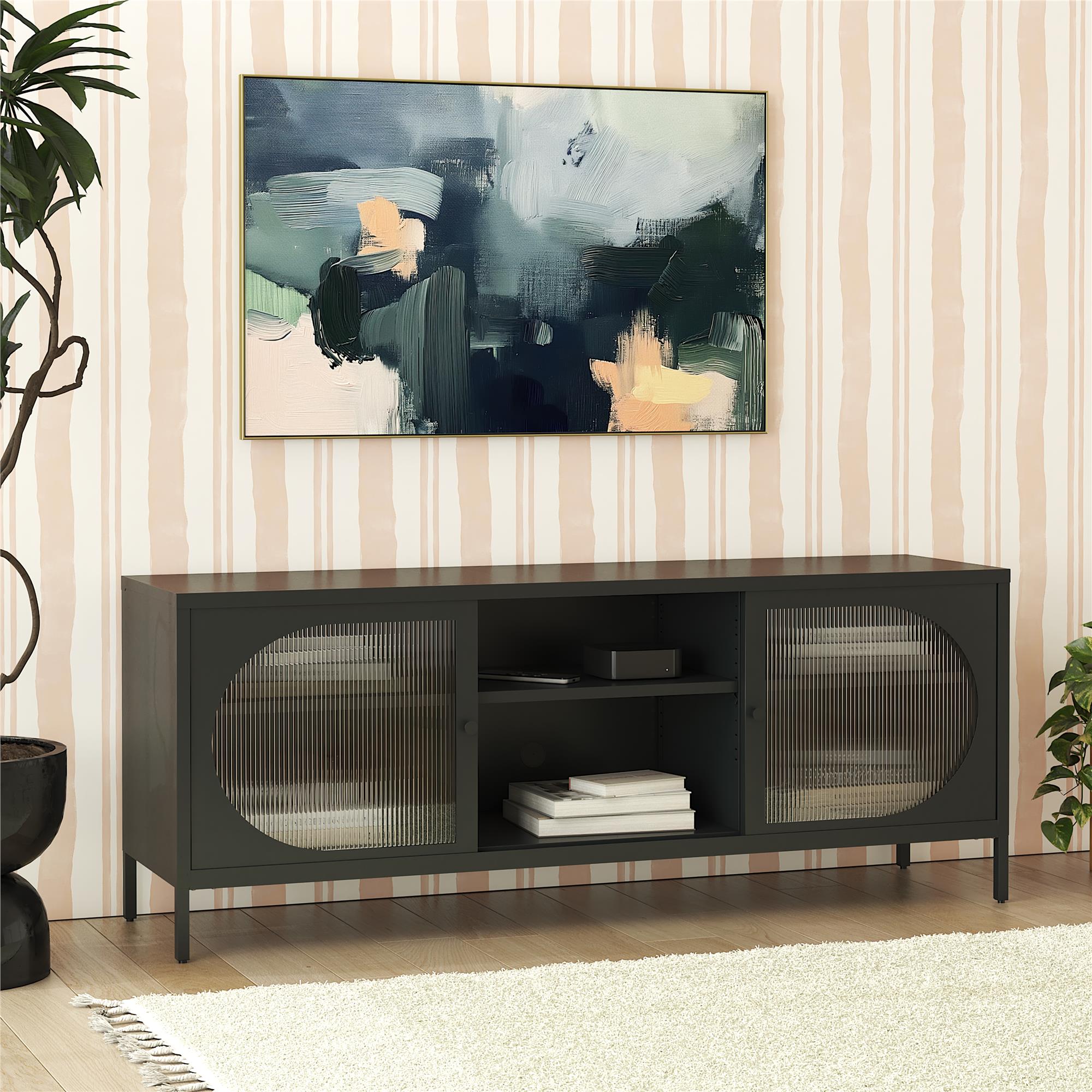 Luna Metal TV Stand with Fluted Glass for 65" TVs
