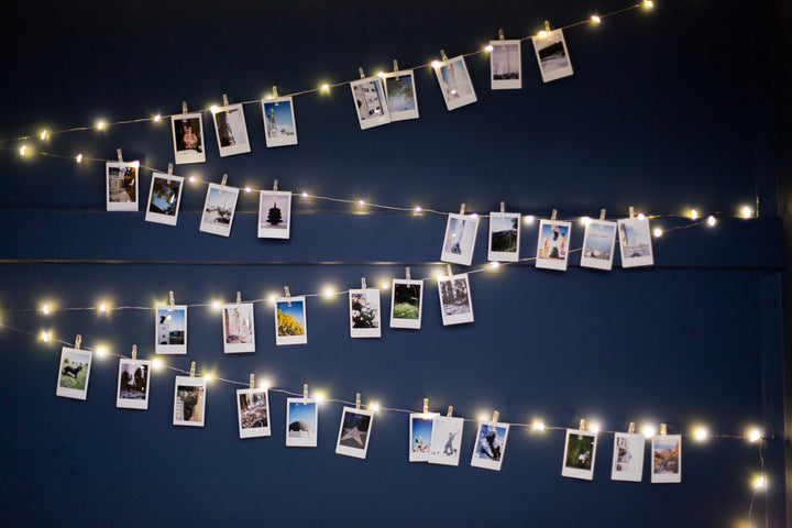 DIY Fairy Lights and Instant Photos Headboard