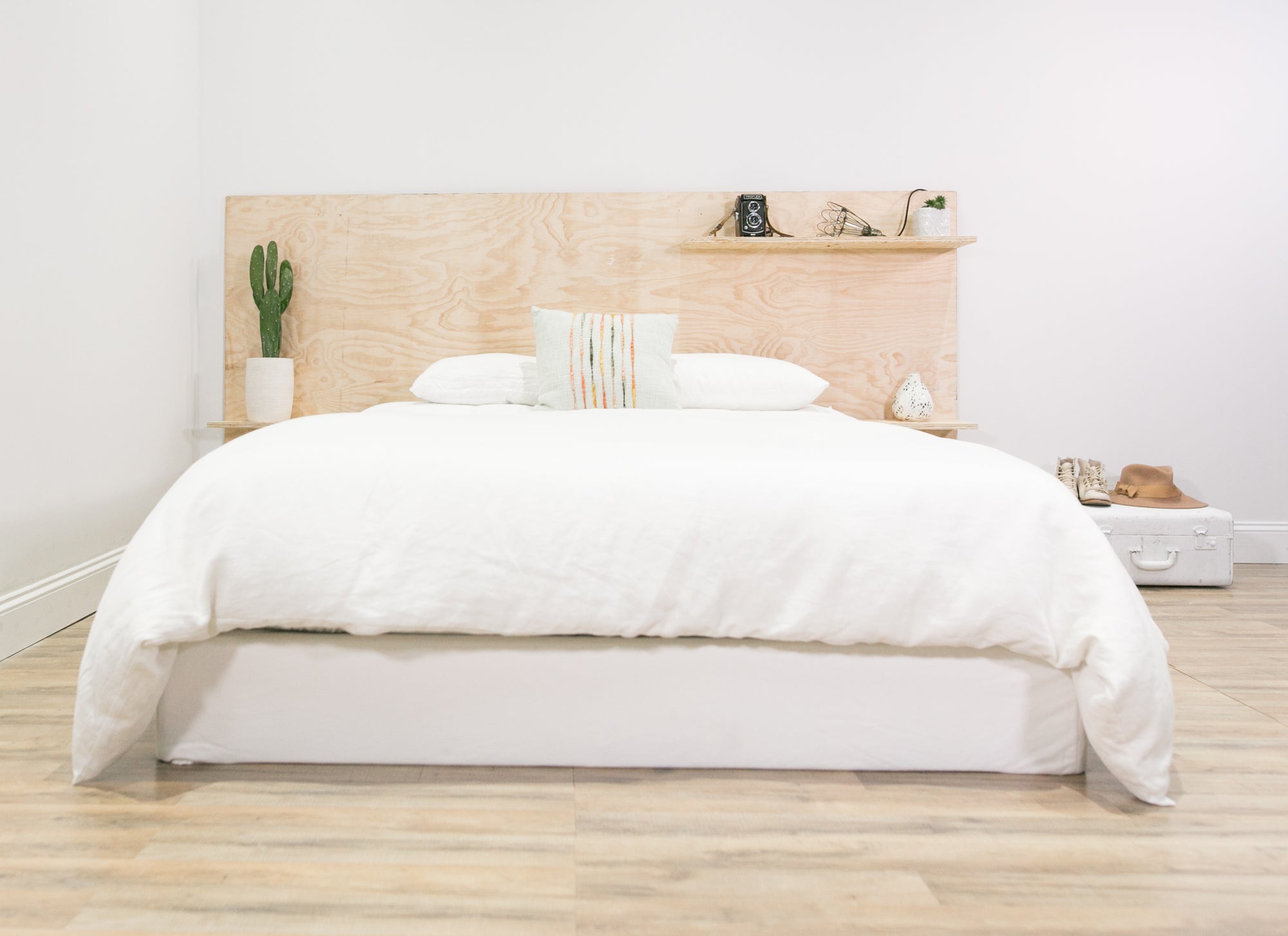 DIY Minimalist Plywood Shelf Headboard