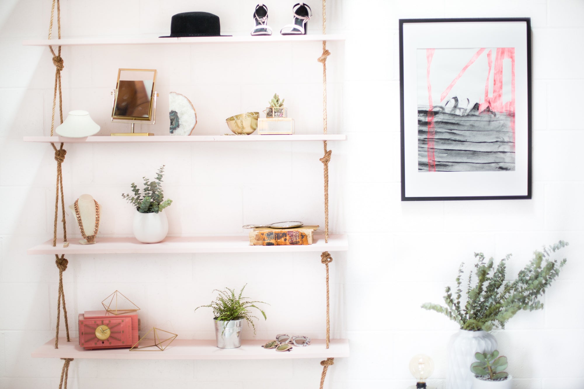 DIY Hanging Rope Shelves