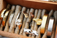 DIY cigar box and burlap jewelry organizer