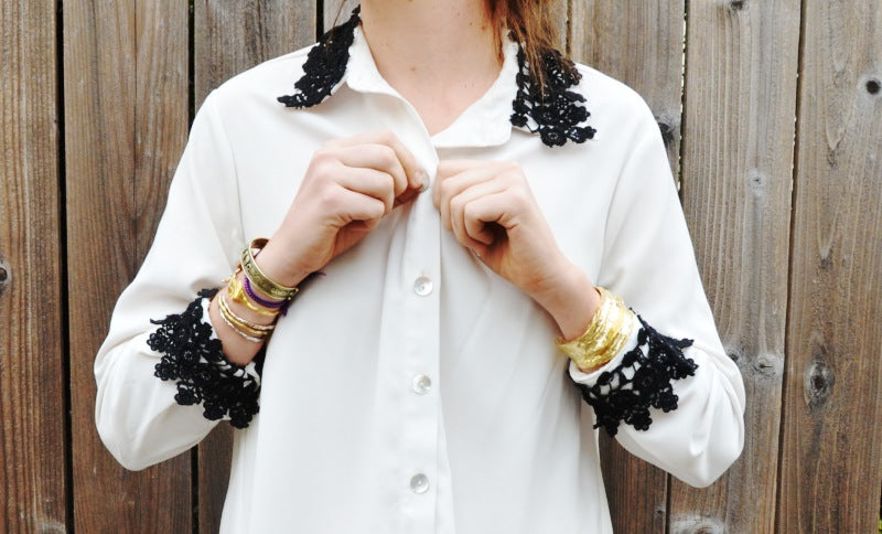 DIY: lace trimmed shirt collar and cuffs