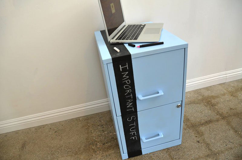 DIY chalkboard stripe filing cabinet