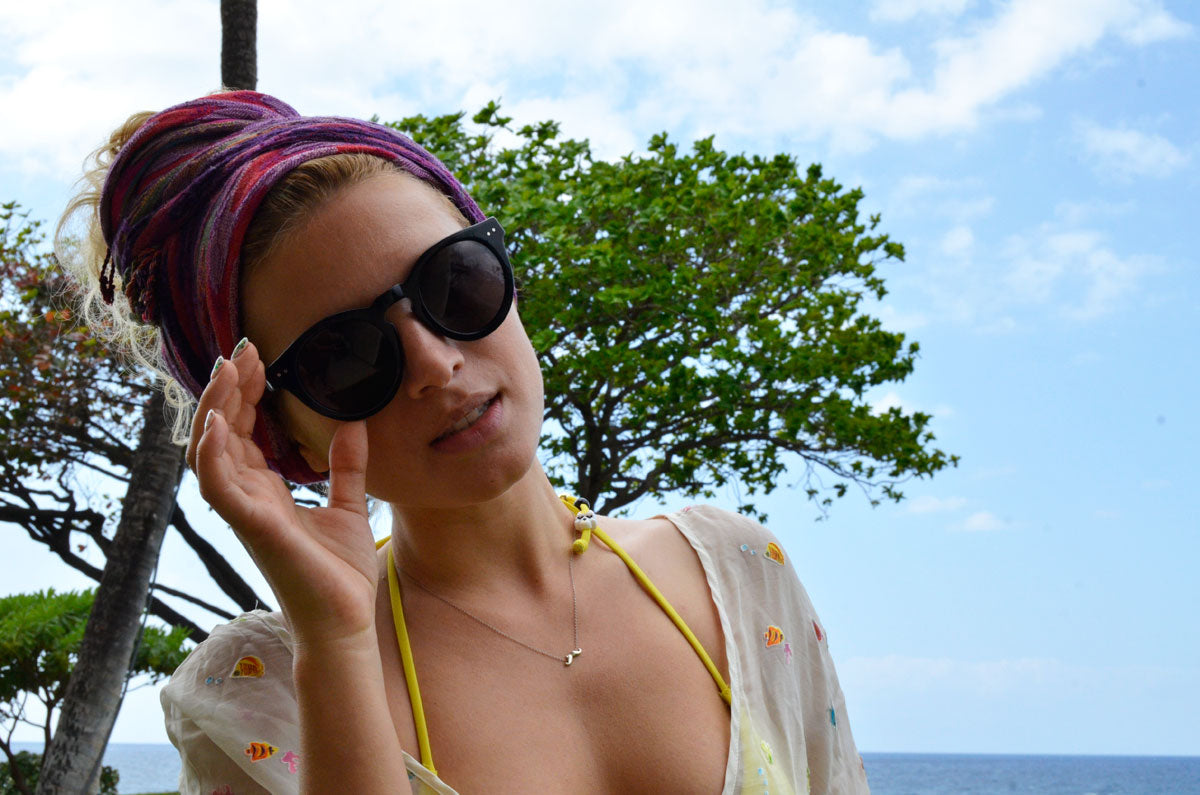 outfit: fish print and scarf turban