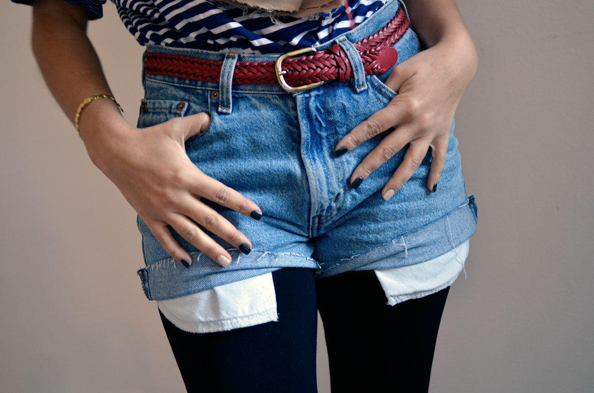 jean shorts/black tights three ways