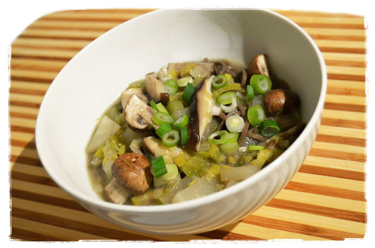 country mushroom miso with soba noodles