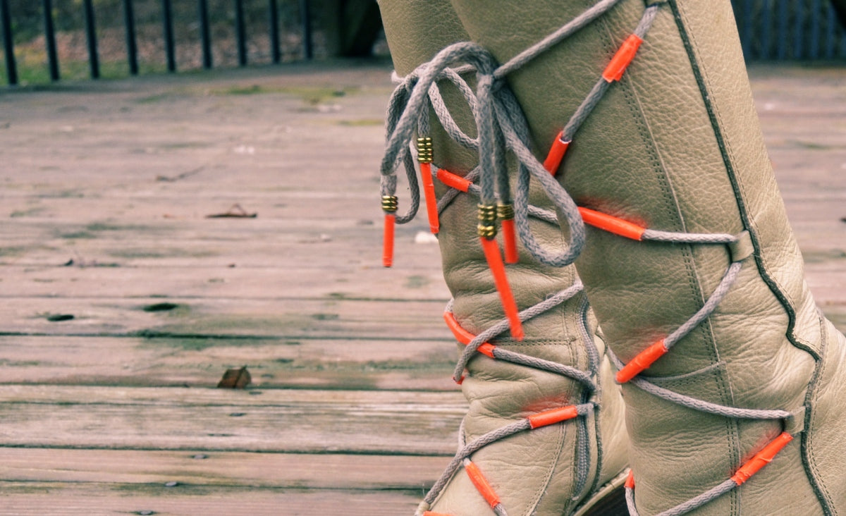 DIY neon duct tape + beads shoe laces