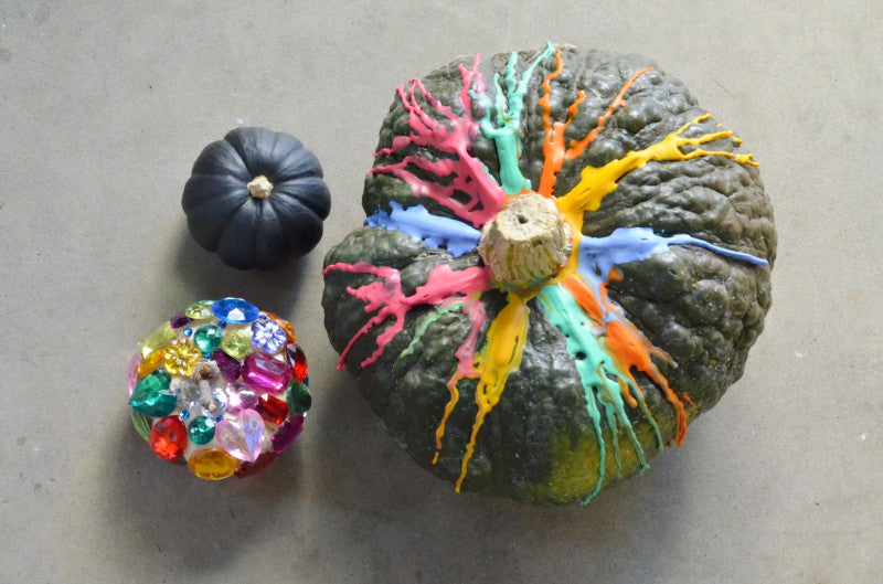 DIY pumpkin decorating 3 ways: jewels, chalkboard, crayons