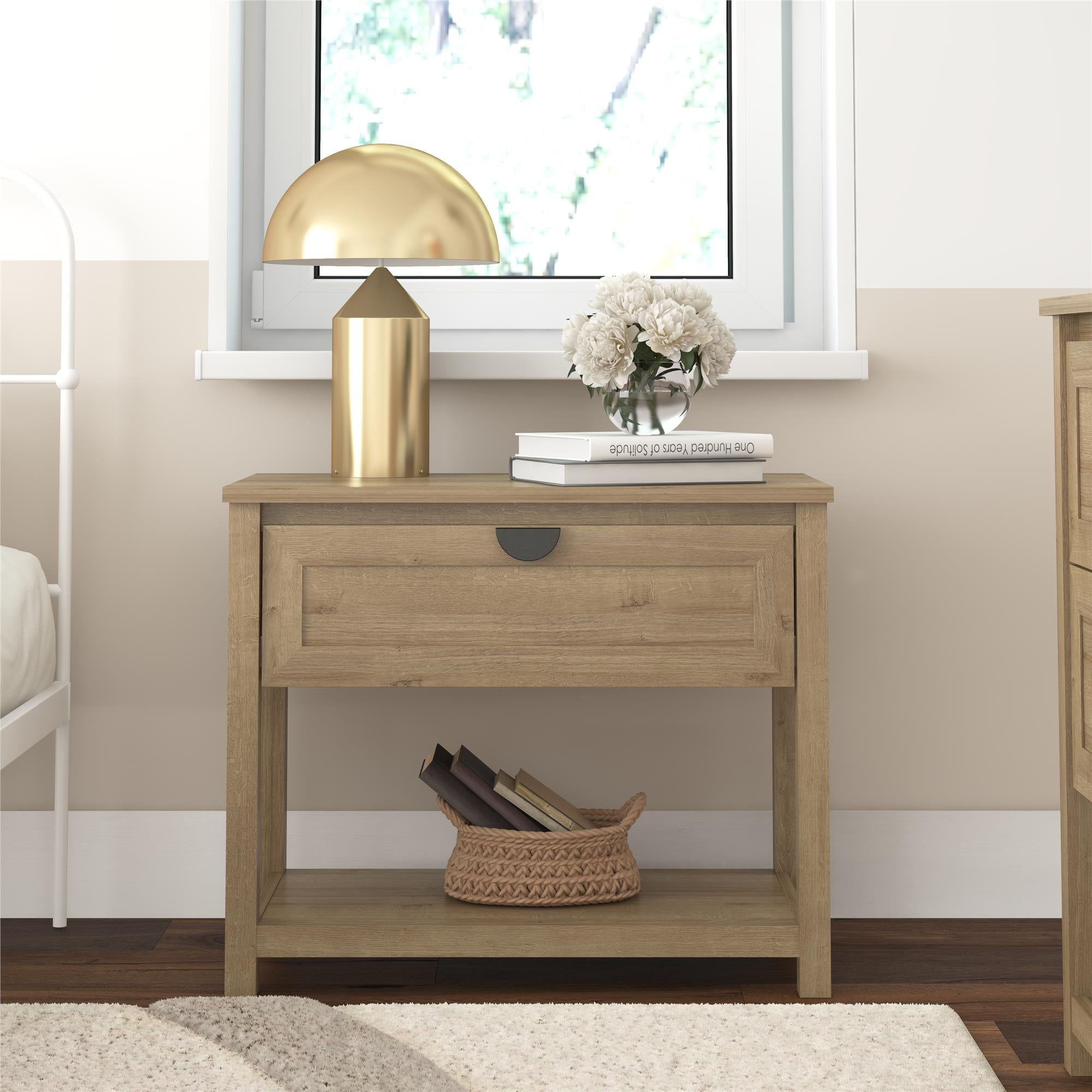 Primrose Wide 1 Drawer Nightstand with Open Shelf