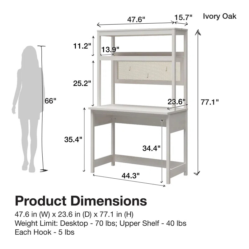 Tess Standing Desktop &amp; Workstation with Modular Storage Options, Ivory Oak