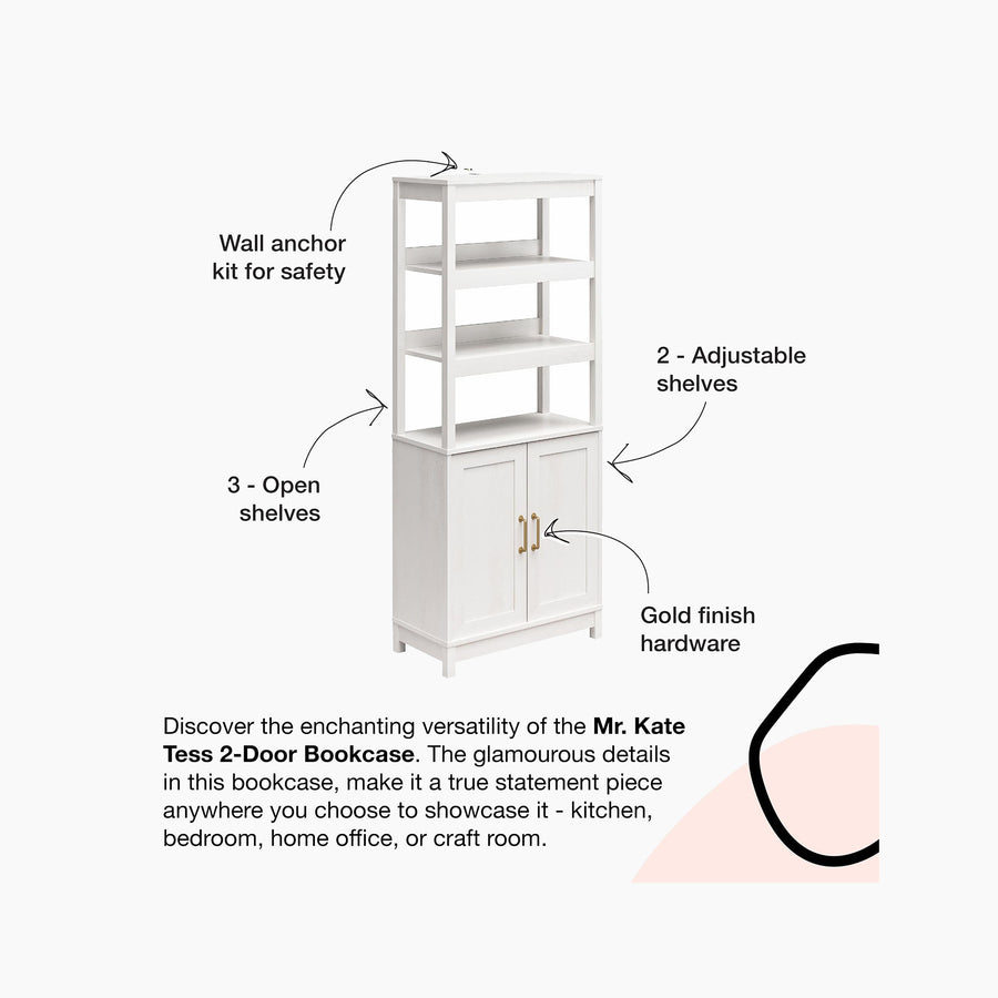 Tess 2 Door Bookcase with Modular Storage Options, Ivory Oak