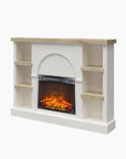 Winston Fireplace Mantel with Built-in Bookshelves, Plaster/Light Walnut