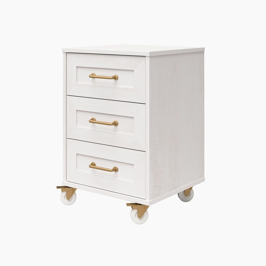 Tess 3-Drawer Rolling Cart with Locking Casters & Modular Storage Options, Ivory Oak