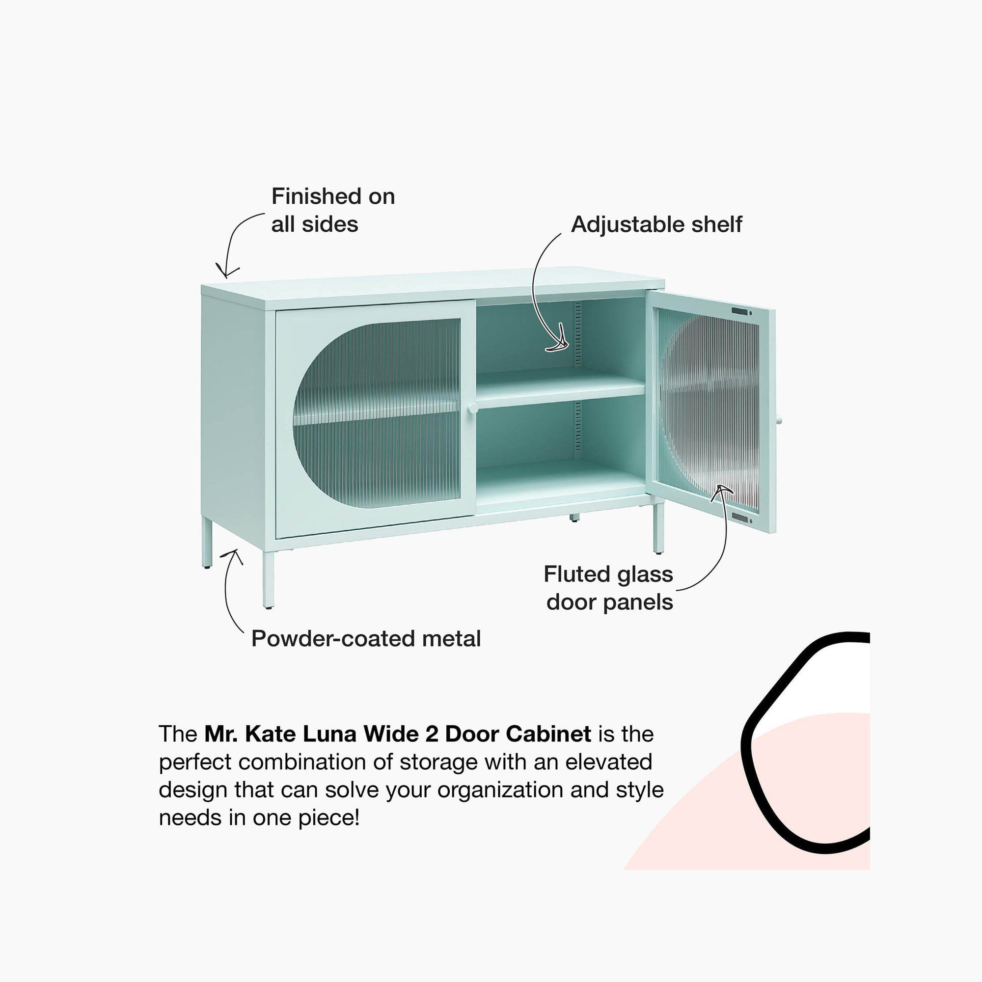 Low Luna Accent Cabinet with Fluted Glass