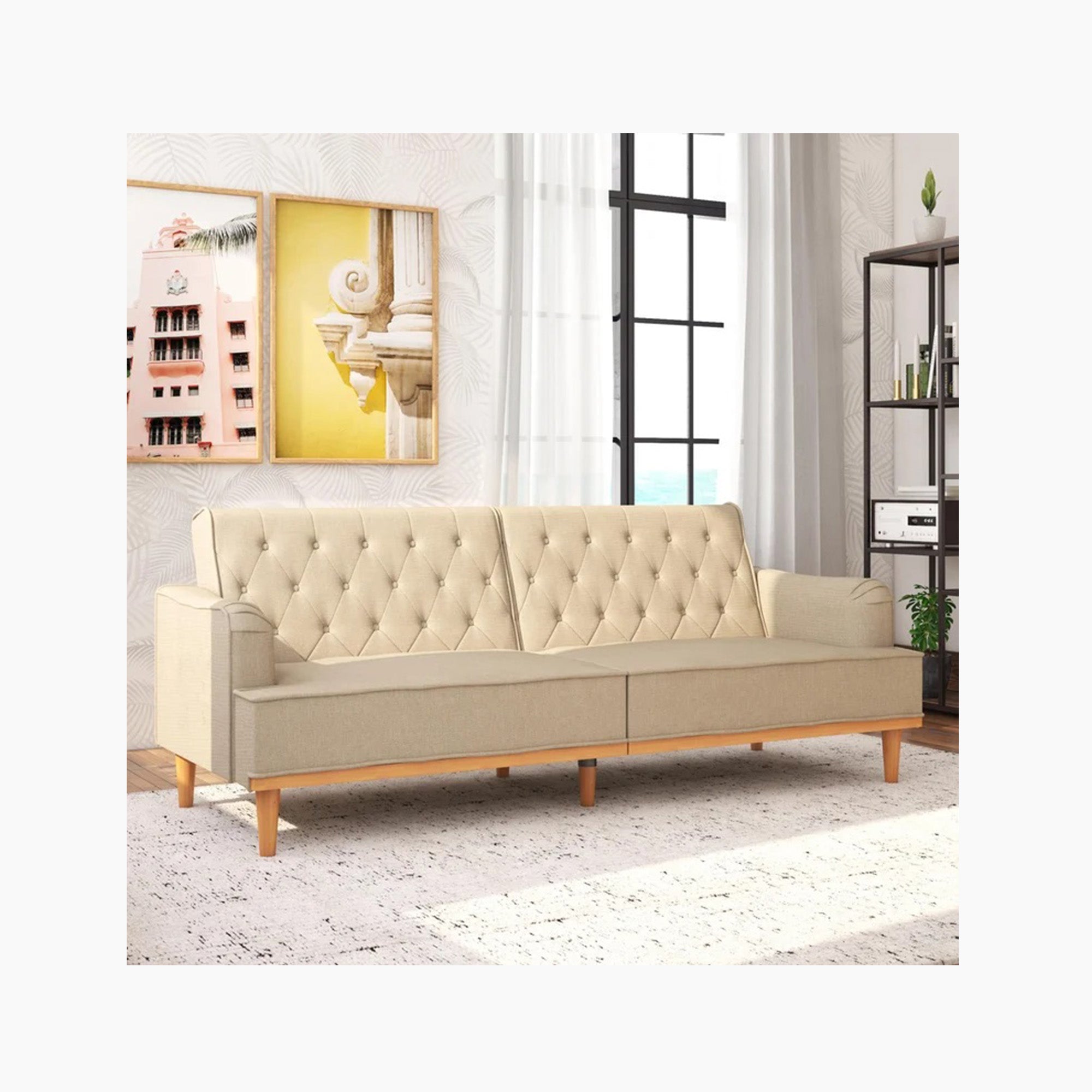 Mr. Kate Stella Vintage Convertible Sofa Bed Futon Pink Velvet