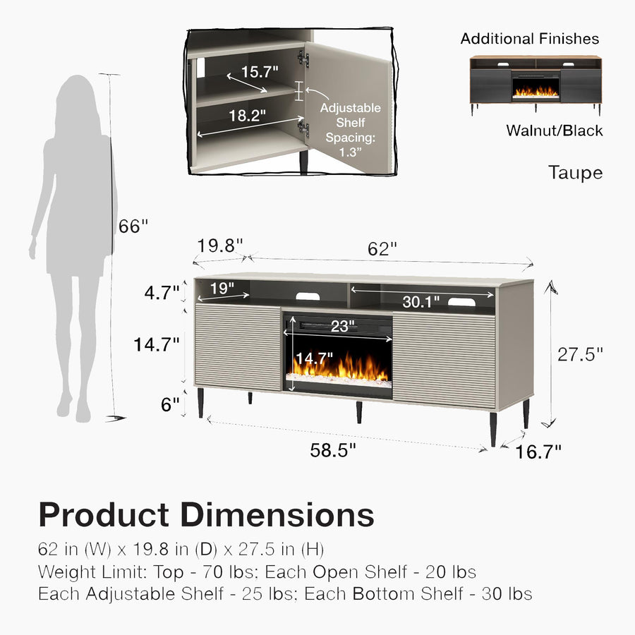 Mr. Kate Daphne Fluted Contemporary Electric Fireplace TV Stand for TVs up to 70" - Taupe