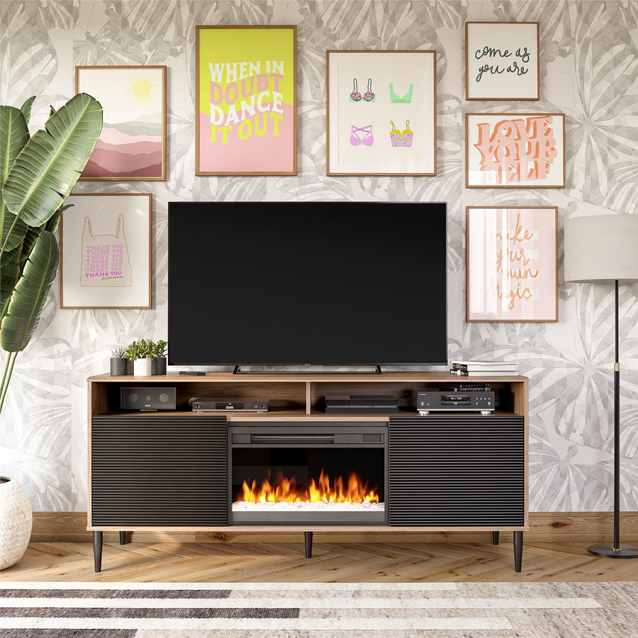 Mr. Kate Daphne Fluted Contemporary Electric Fireplace TV Stand for TVs up to 70" - Walnut/Black