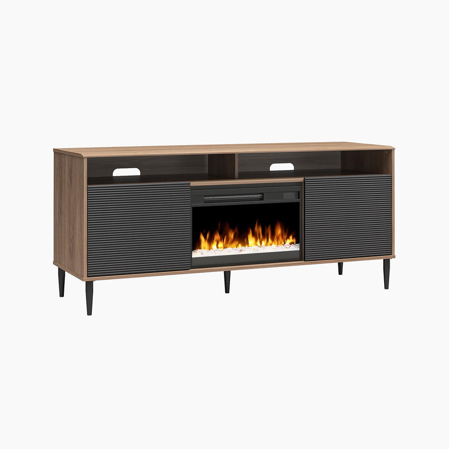 Mr. Kate Daphne Fluted Contemporary Electric Fireplace TV Stand for TVs up to 70" - Walnut/Black