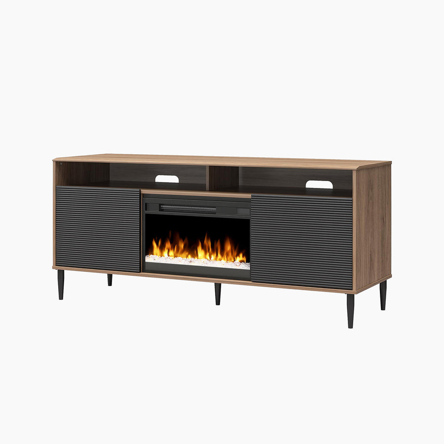 Mr. Kate Daphne Fluted Contemporary Electric Fireplace TV Stand for TVs up to 70" - Walnut/Black