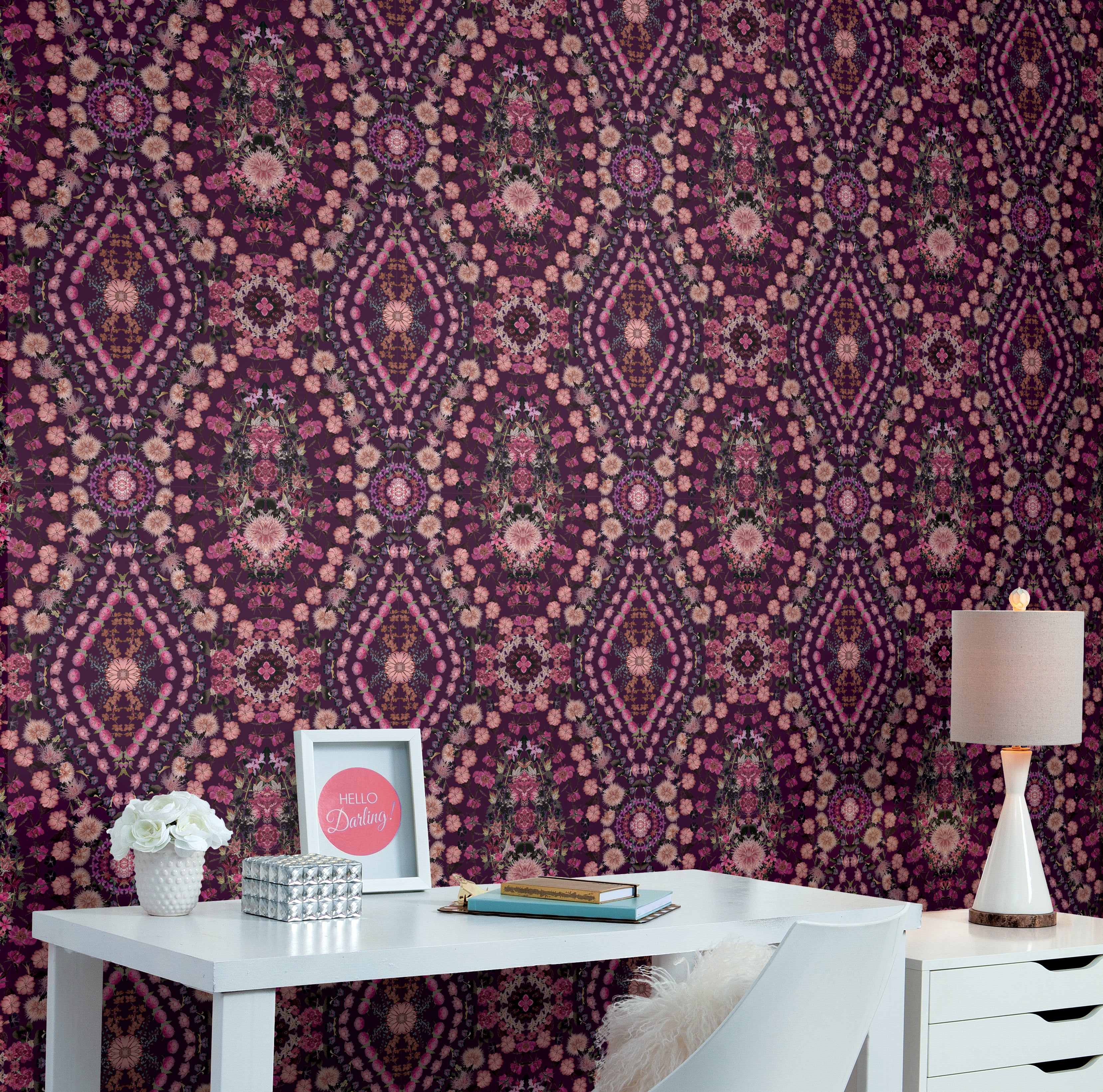 Mr. Kate Dried Flower Kaleidoscope Peel & Stick Wallpaper in Pink