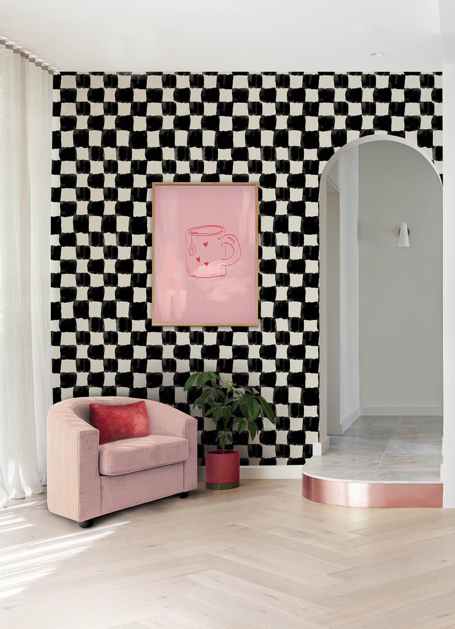 Mr. Kate Tess Watercolor Checker Peel & Stick Wallpaper Alternative Room Image 11