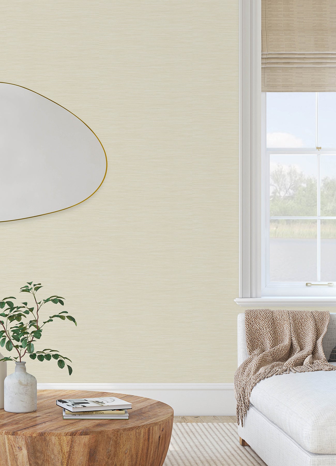 Beige Grasscloth Peel And Stick Wallpaper - 15.7" X 196" Roll, Textured Linen, Removable & Waterproof